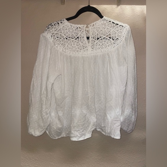 Maje white textured cotton crochet yoke detail high neck blouse - Picture 6 of 6